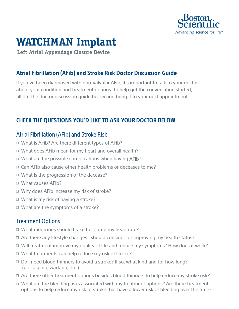 Guía de conversación sobre WATCHMAN para el paciente